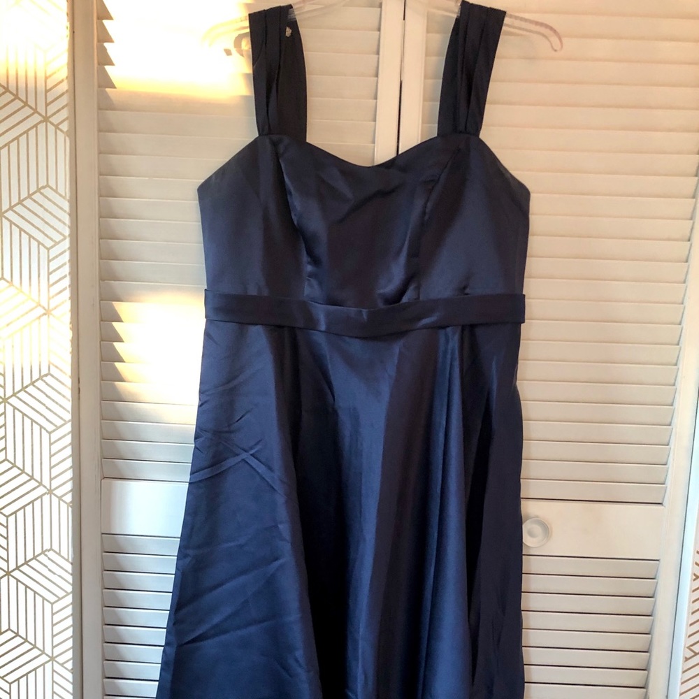 Navy Bridesmaid Dress - Tea Length with Pockets